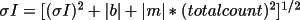 \(\sigma I = [(\sigma I)^{2}+|b| + |m|* (total count)^{2}]^{1/2}\)