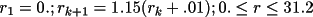 \(r_{1}= 0. ; r_{k+1}= 1.15(r_{k}+ .01) ;  0.\le r\le 31.2\)