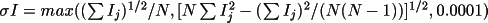 \(\sigma I = max((\sum I_{j})^{1/2}/N, [N\sum I_{j}^{2}-(\sum I_{j})^{2}/(N(N-1))]^{1/2}, 0.0001)\)